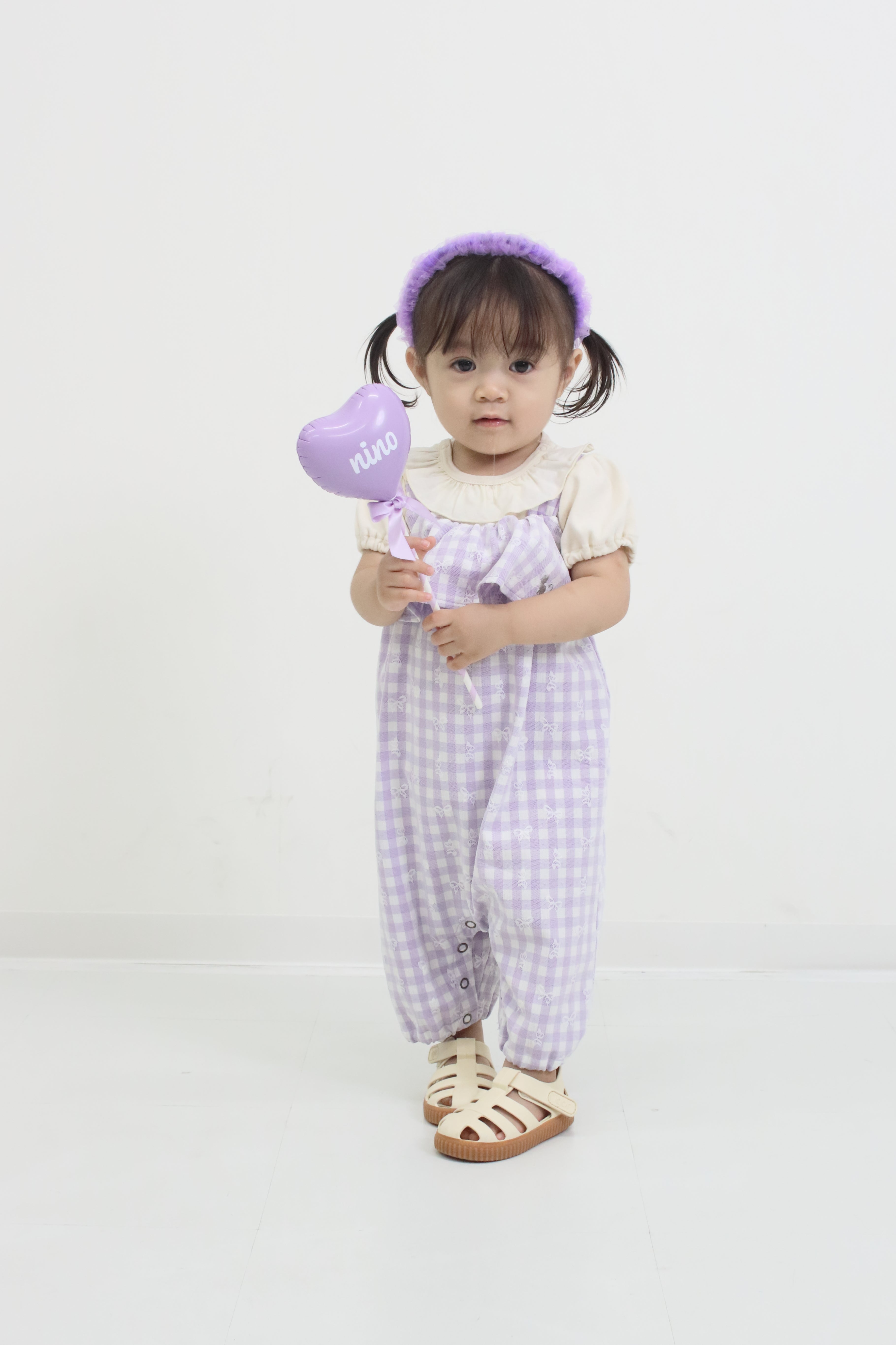 ギンガムレース　ベビーサロペット