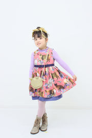 [100cm~120cm] Dress | Cat print | Pink