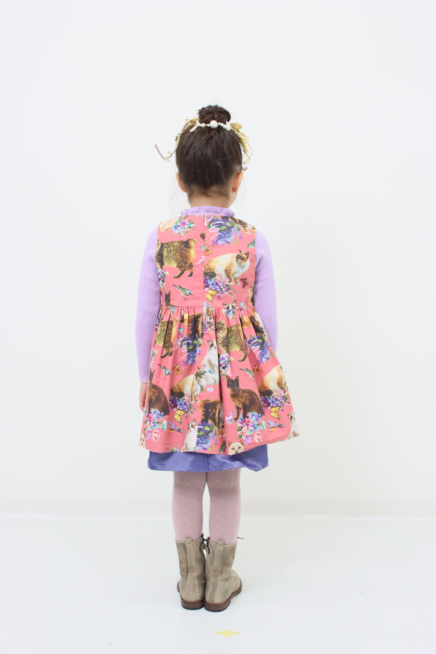 [100cm~120cm] Dress | Cat print | Pink