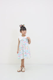 ミントストライプねこプリントリボン衿ワンピース