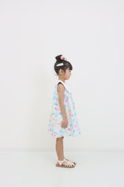 ミントストライプねこプリントリボン衿ワンピース