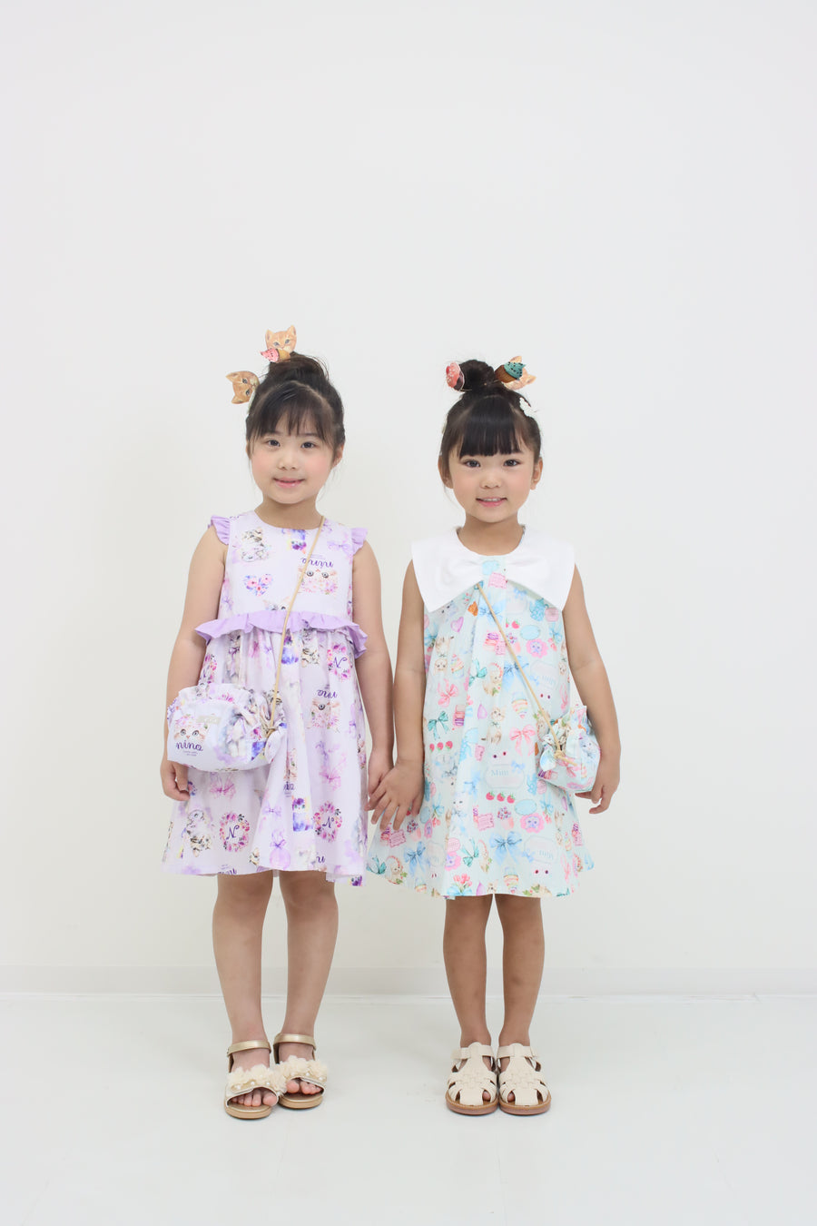 ラベンダーねこプリント　2WAYワンピース