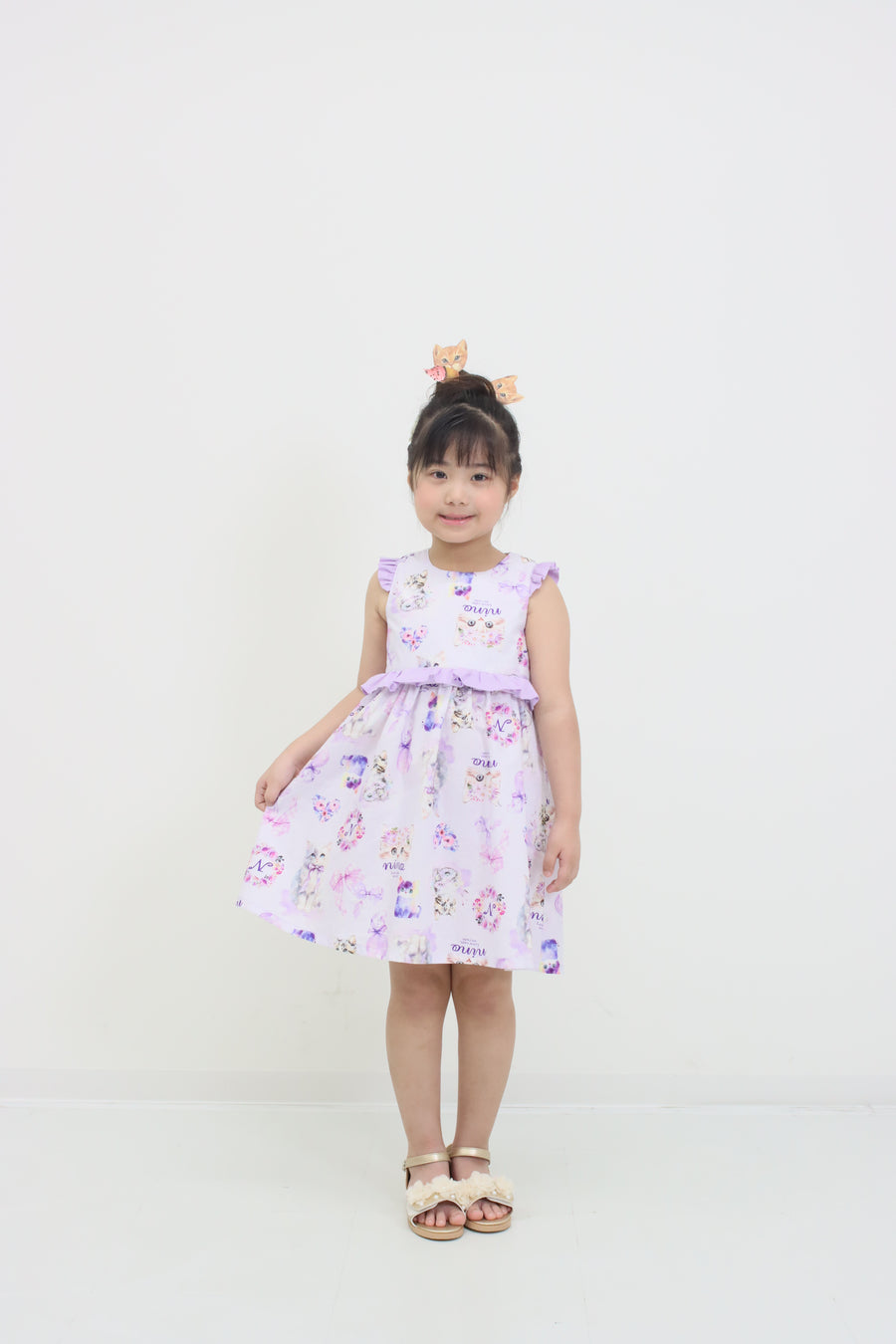 ラベンダーねこプリント　2WAYワンピース