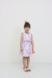 ラベンダーねこプリント　2WAYワンピース