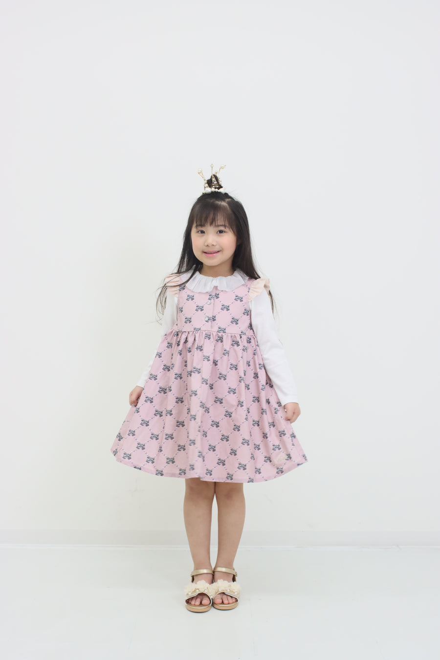 リボンパールプリント　ジャンパースカート