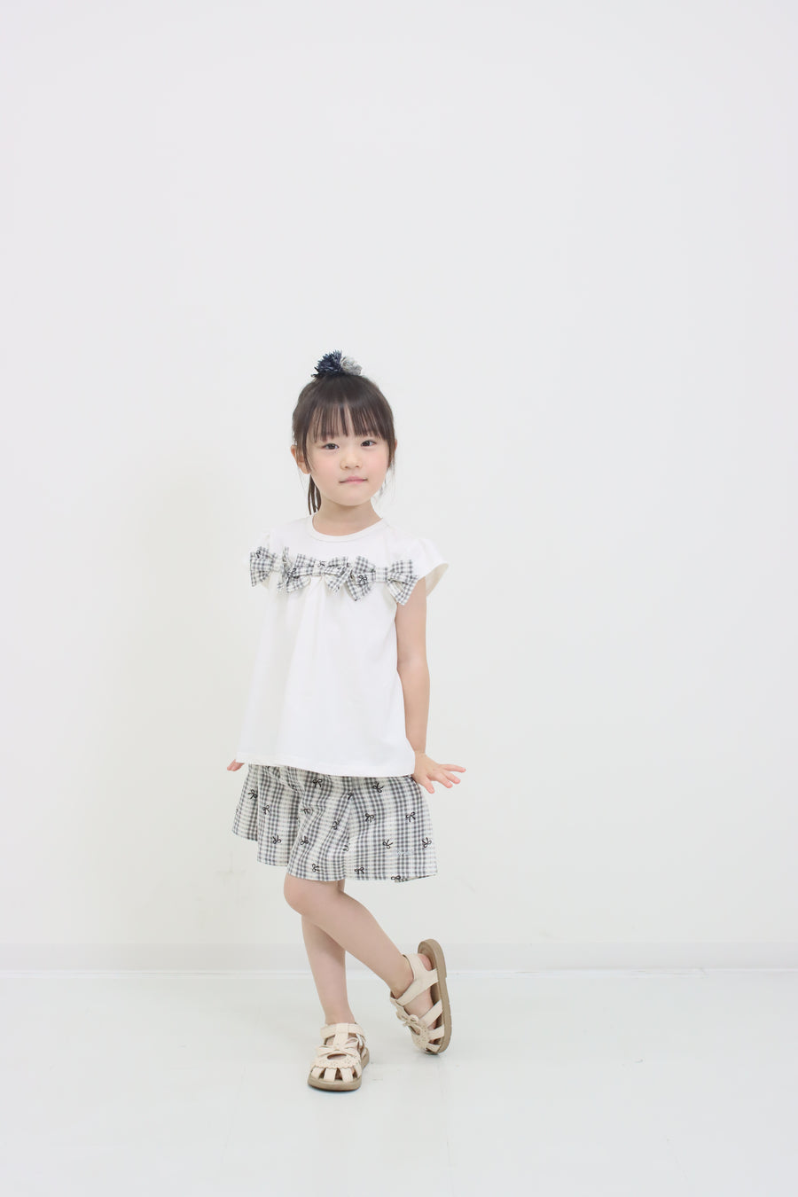 チェックリボン　Tシャツ