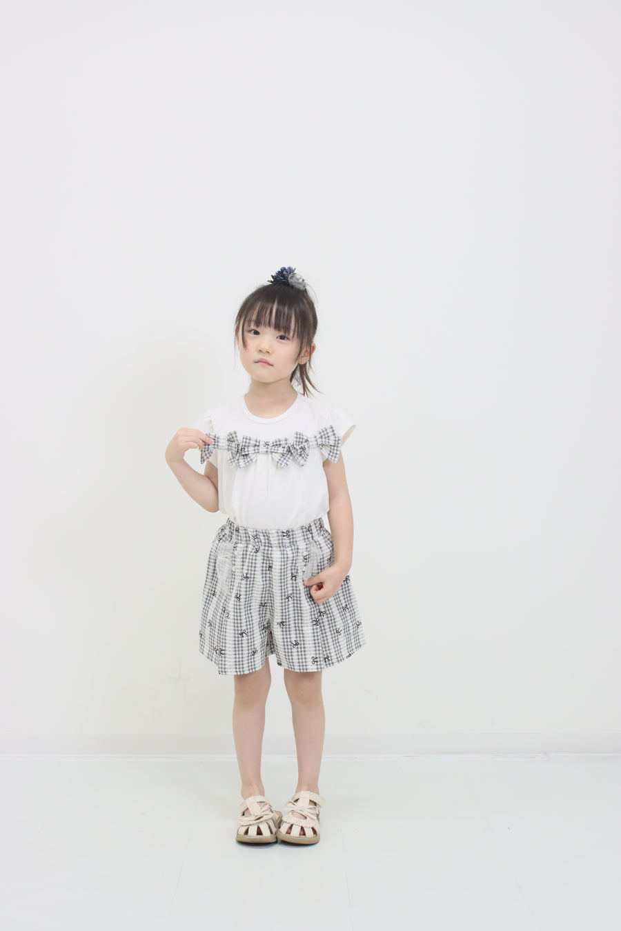 チェックリボン　Tシャツ
