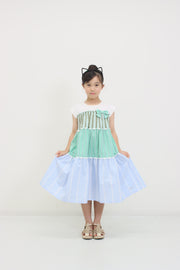 ギンガム×ストライプ　ティアードワンピース