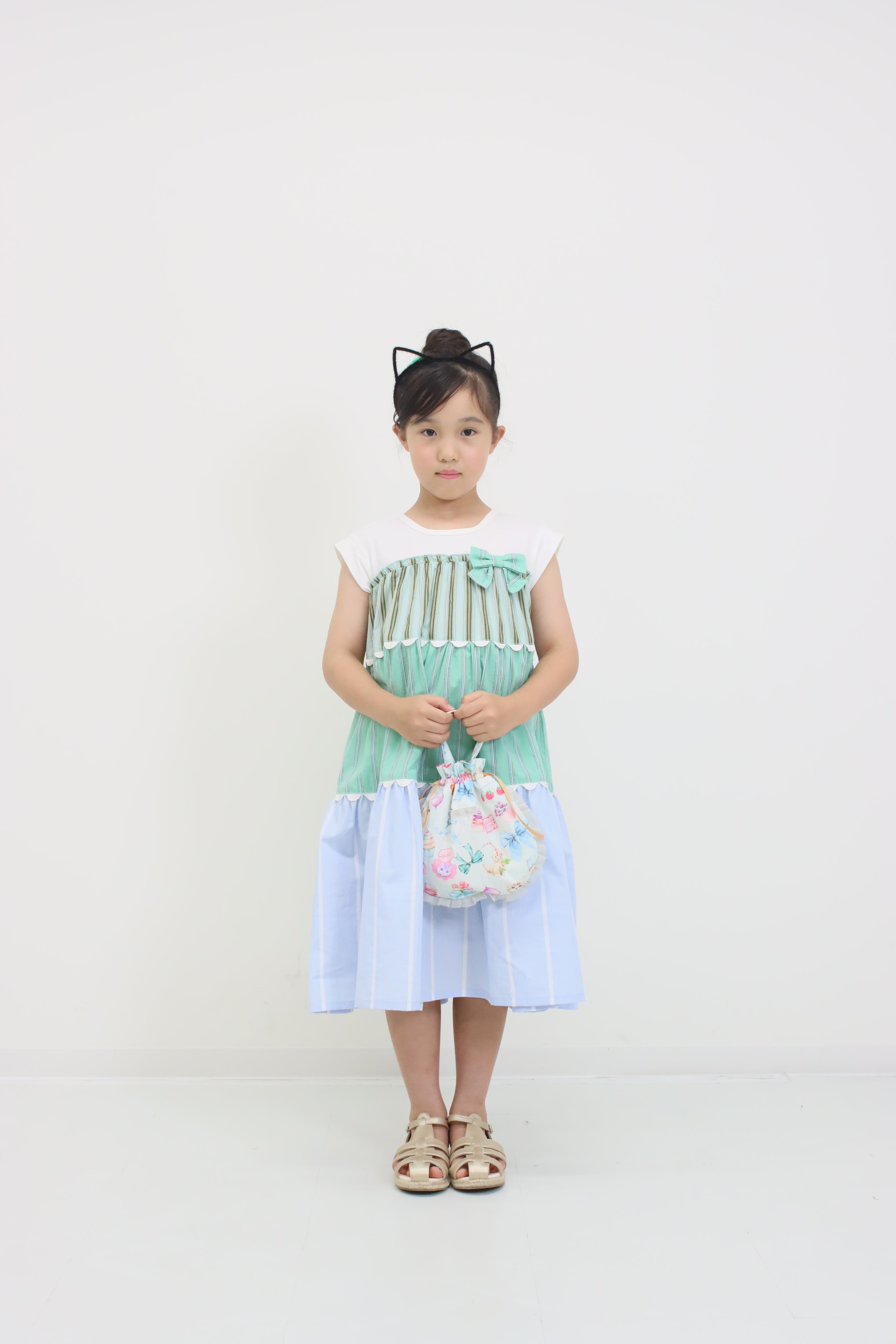 ギンガム×ストライプ　ティアードワンピース