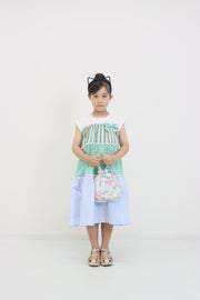 ギンガム×ストライプ　ティアードワンピース