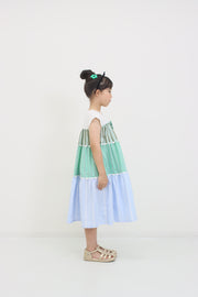 ギンガム×ストライプ　ティアードワンピース