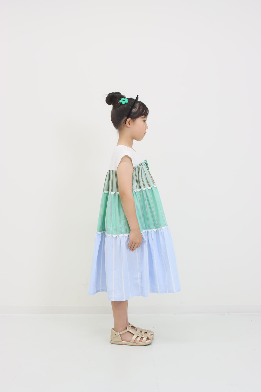 ギンガム×ストライプ　ティアードワンピース