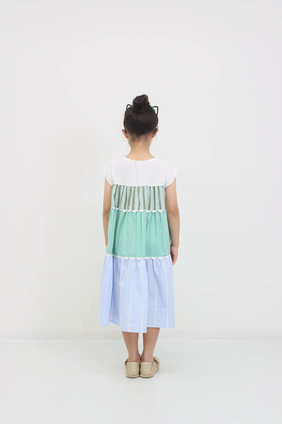 ギンガム×ストライプ　ティアードワンピース