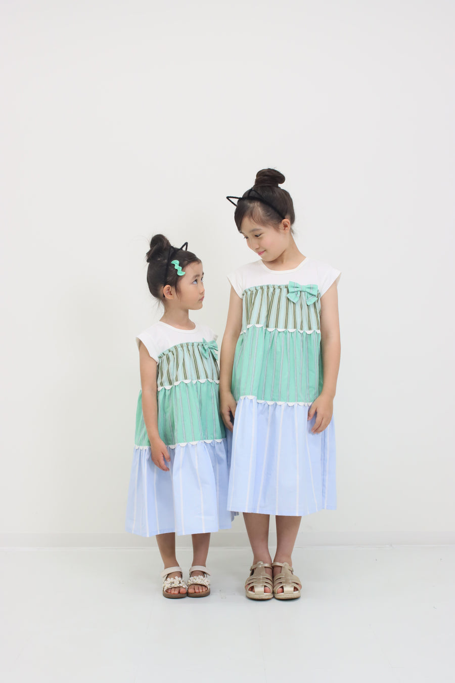 ギンガム×ストライプ　ティアードワンピース