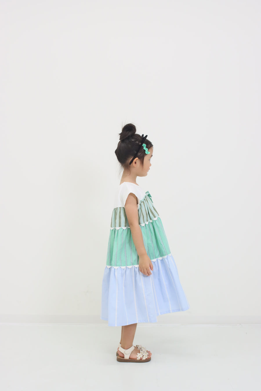 ギンガム×ストライプ　ティアードワンピース