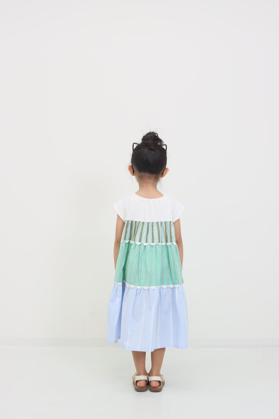 ギンガム×ストライプ　ティアードワンピース