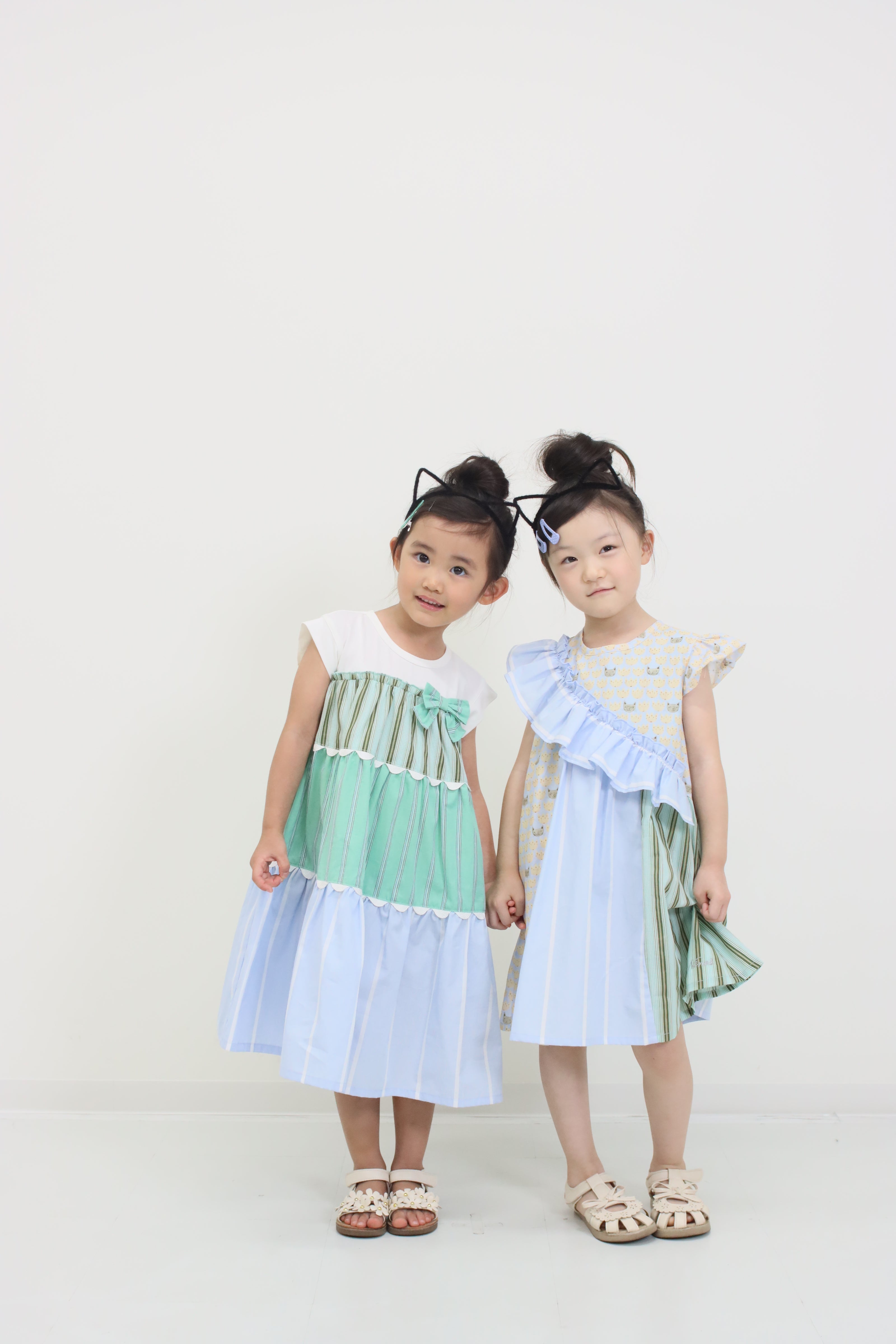 ギンガム×ストライプ　ティアードワンピース