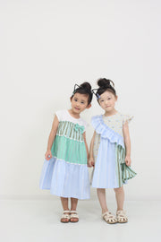 ギンガム×ストライプ　ティアードワンピース