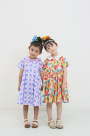 前明きワンピース【リボンプリント＆フラワープリント】