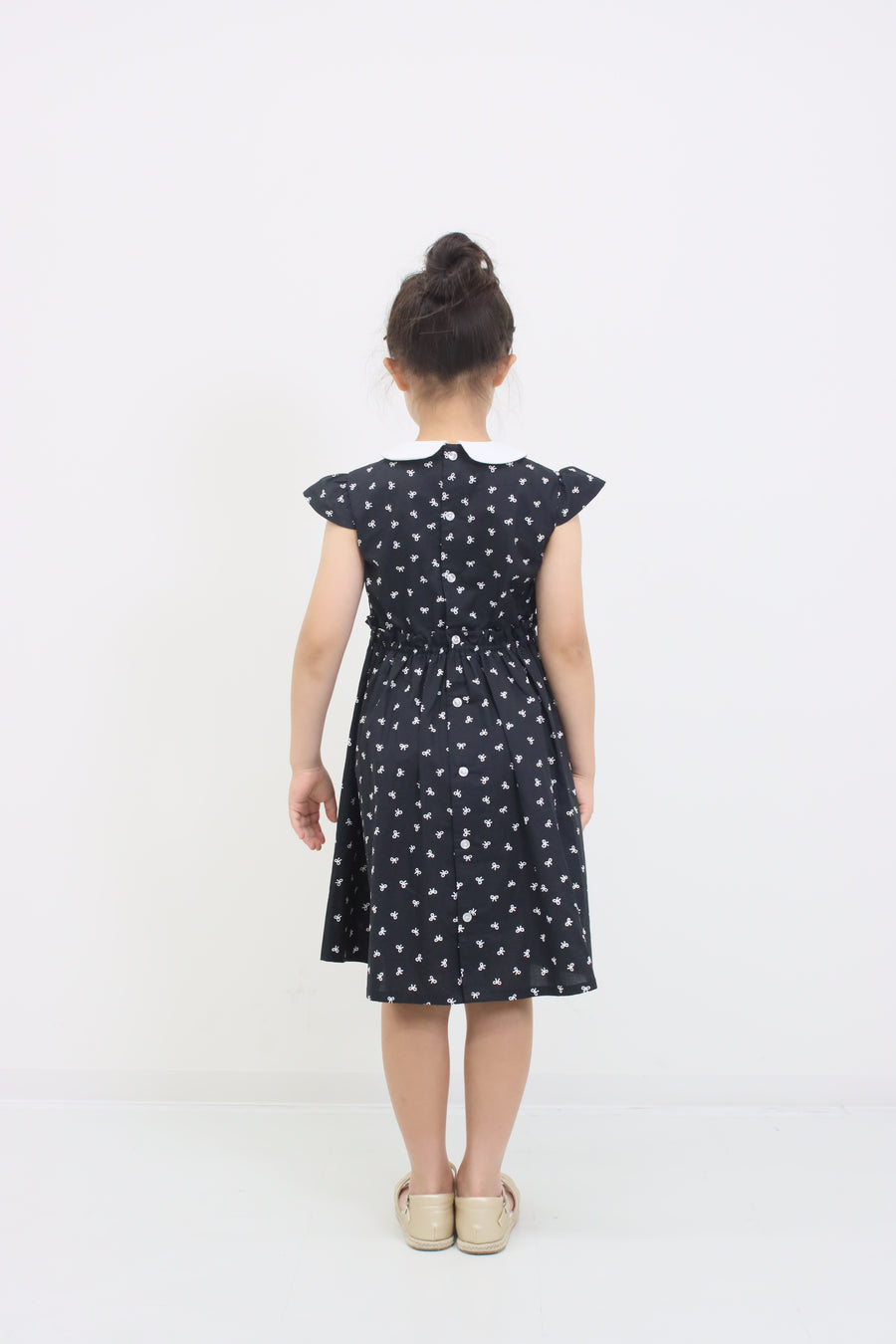 リボンプリント丸襟ワンピース