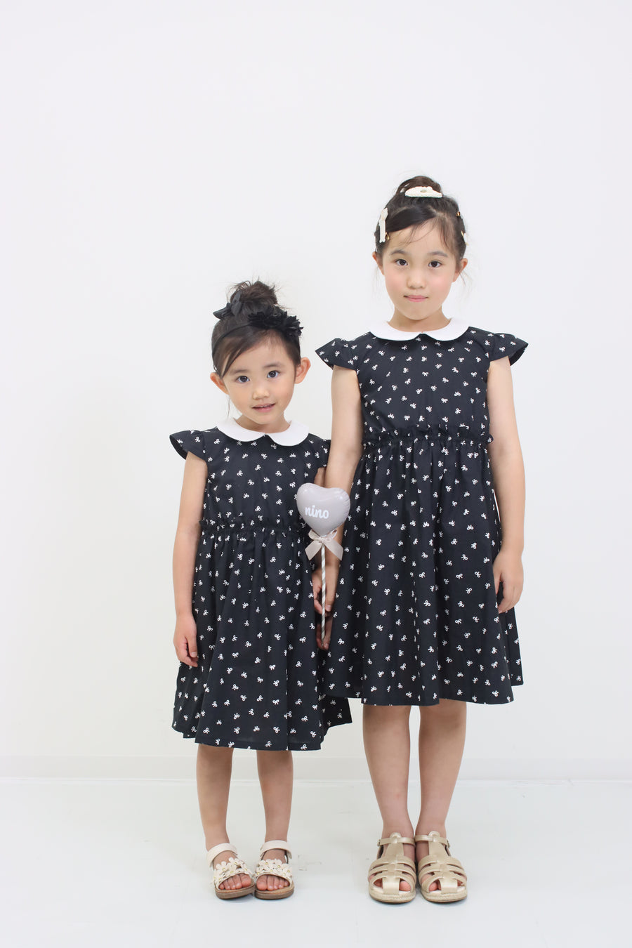 リボンプリント丸襟ワンピース