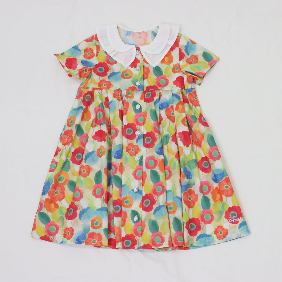 前明きワンピース【リボンプリント＆フラワープリント】