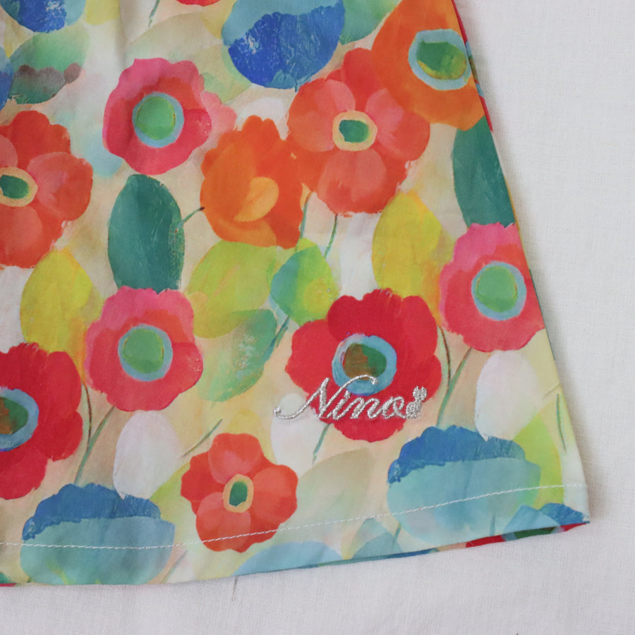 前明きワンピース【リボンプリント＆フラワープリント】