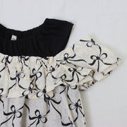 リボンプリントオフショルダーワンピース