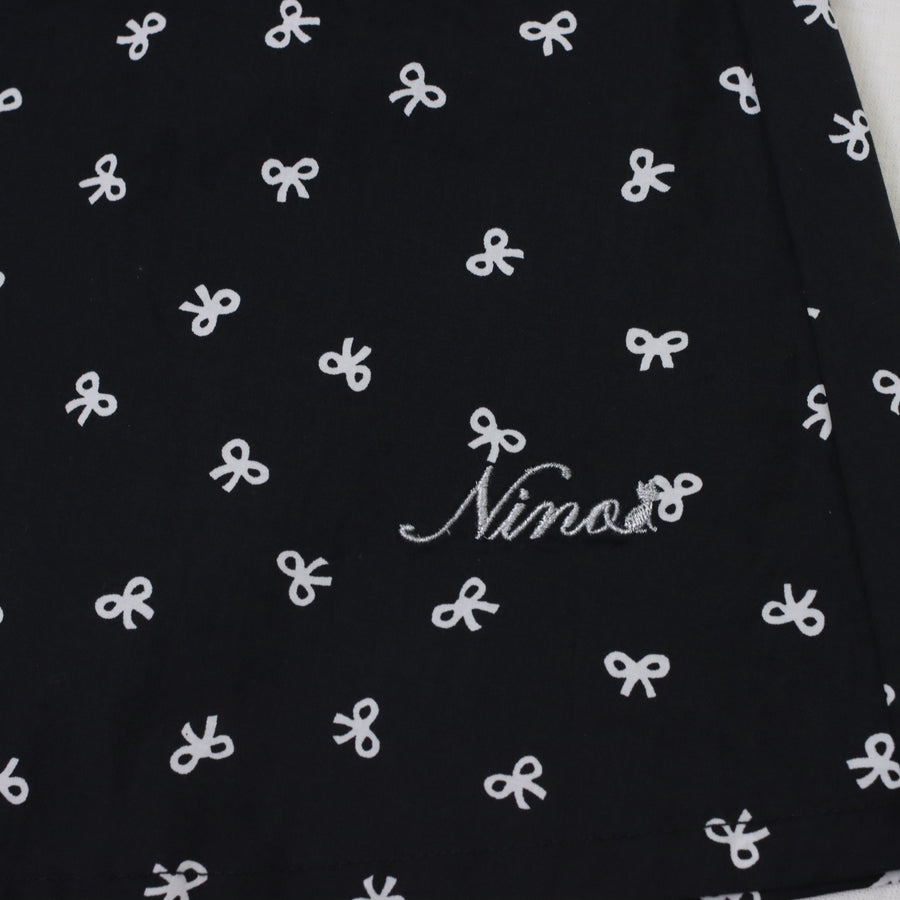 リボンプリント丸襟ワンピース