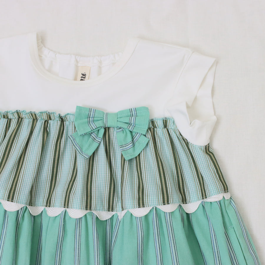 ギンガム×ストライプ　ティアードワンピース