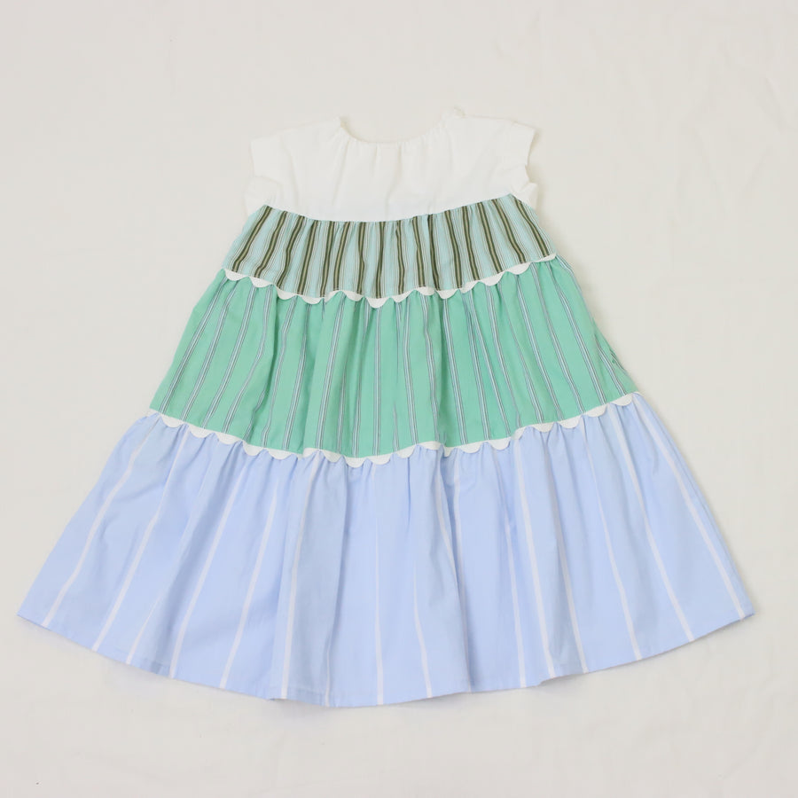 ギンガム×ストライプ　ティアードワンピース