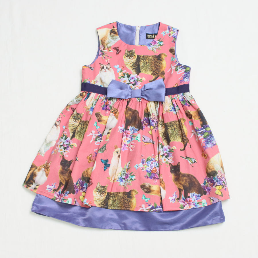 [100cm~120cm] Dress | Cat print | Pink
