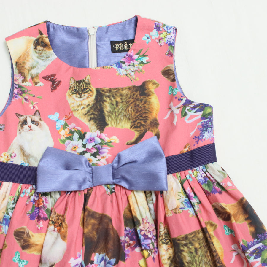 [100cm~120cm] Dress | Cat print | Pink