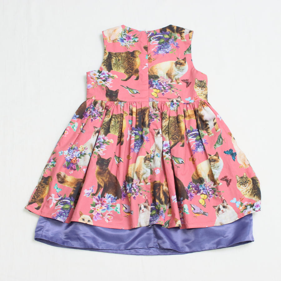 [100cm~120cm] Dress | Cat print | Pink
