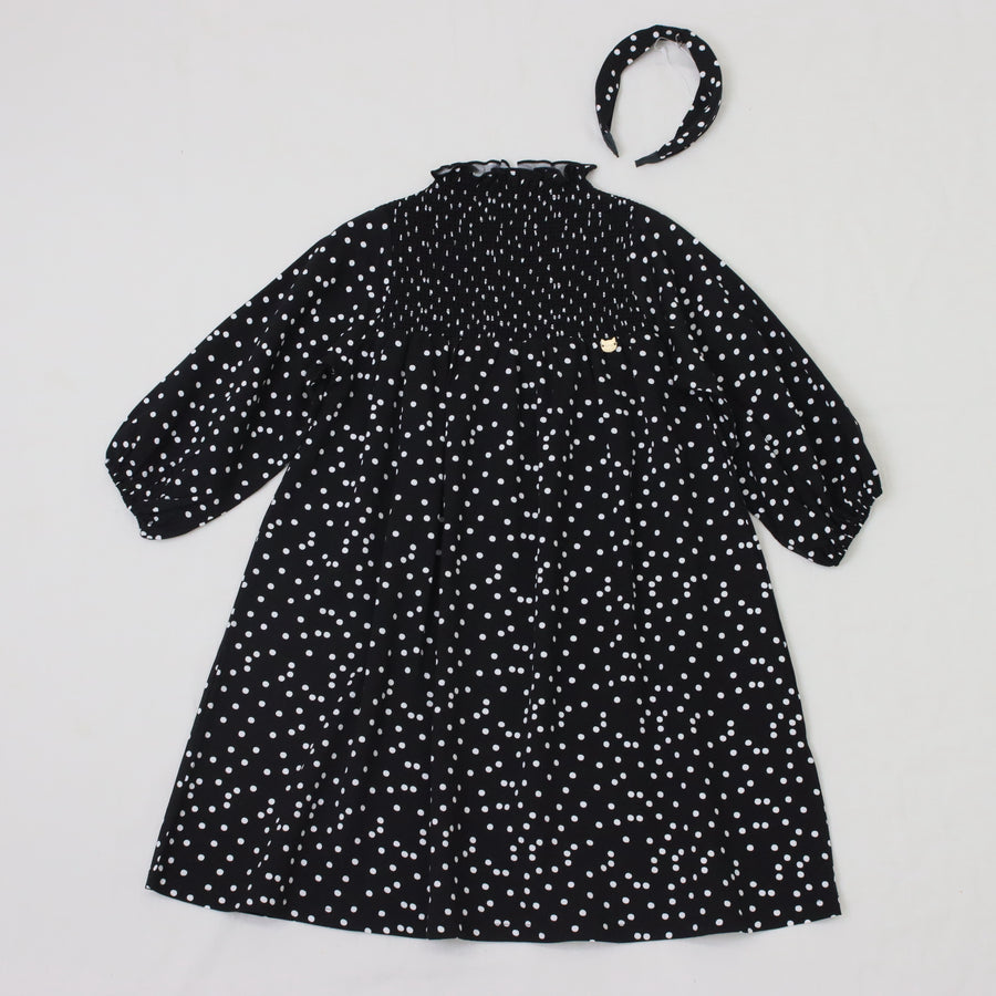 ドットプリント　スモッキングワンピース（カチューシャ付き）