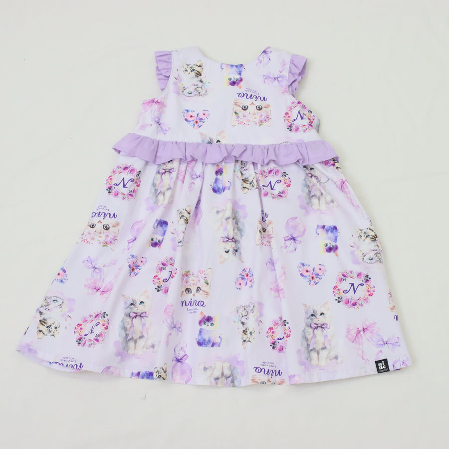 ラベンダーねこプリント　2WAYワンピース