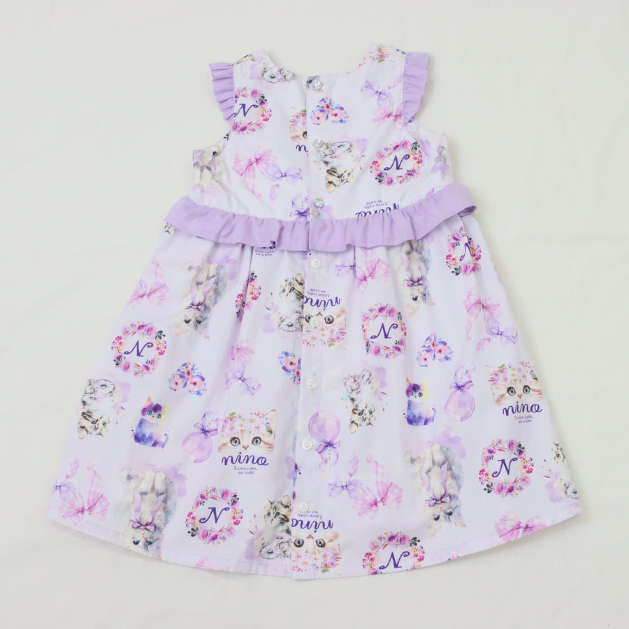 ラベンダーねこプリント　2WAYワンピース