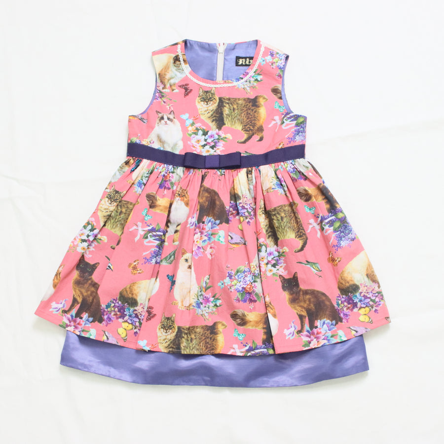 [100cm~120cm] Dress | Cat print | Pink