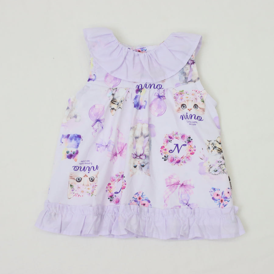 ラベンダーねこプリント　ベビースーツ