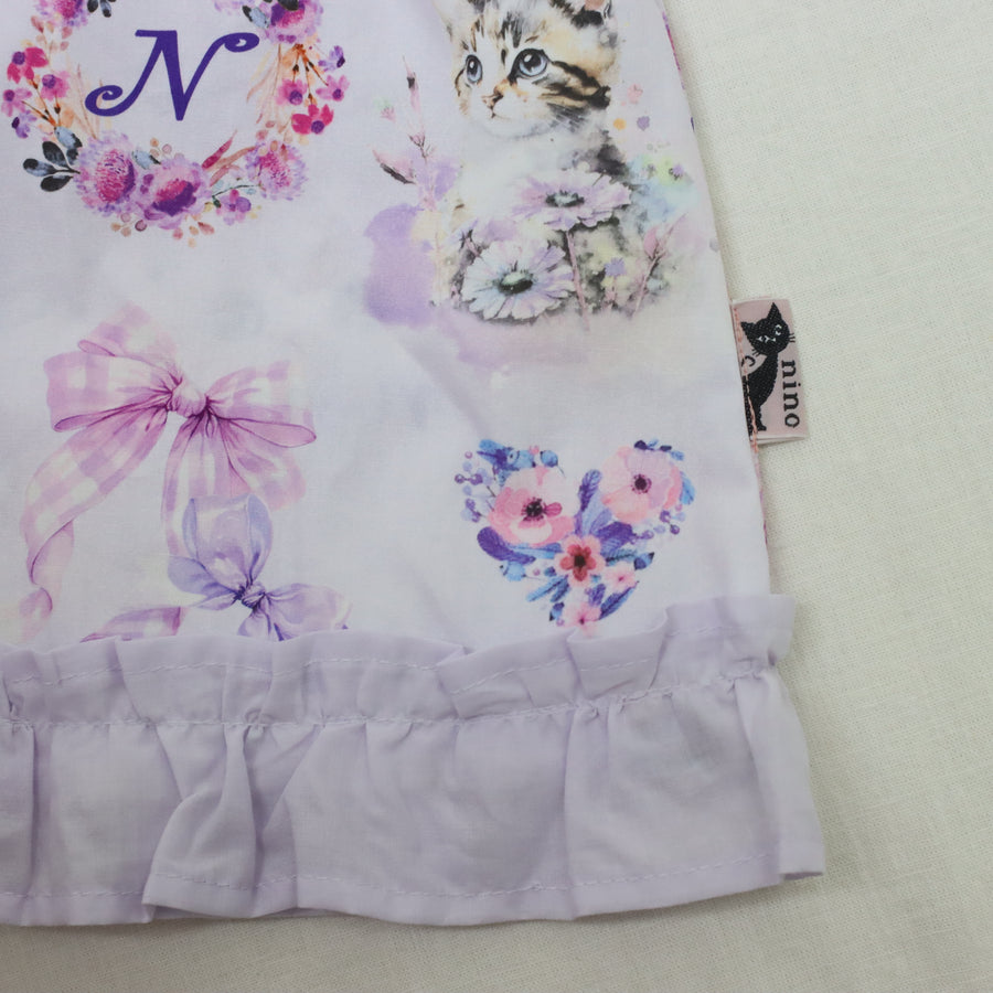 ラベンダーねこプリント　ベビースーツ