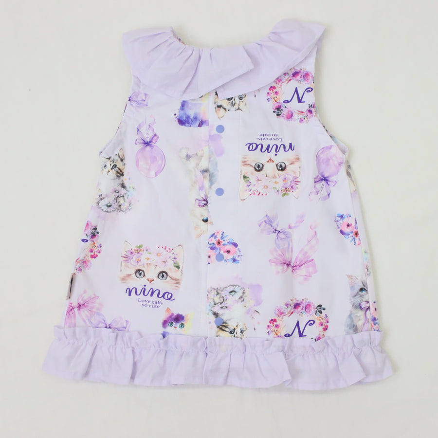 ラベンダーねこプリント　ベビースーツ