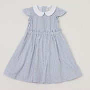 ストライプミニフラワープリント　丸襟ワンピース