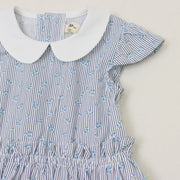 ストライプミニフラワープリント　丸襟ワンピース