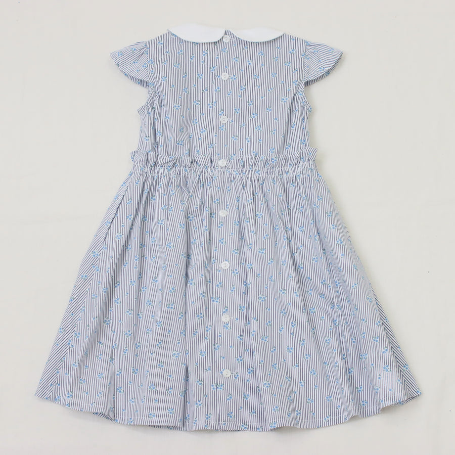 ストライプミニフラワープリント　丸襟ワンピース