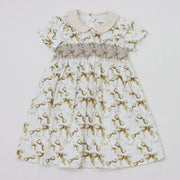 リボンプリントスモッキングワンピース