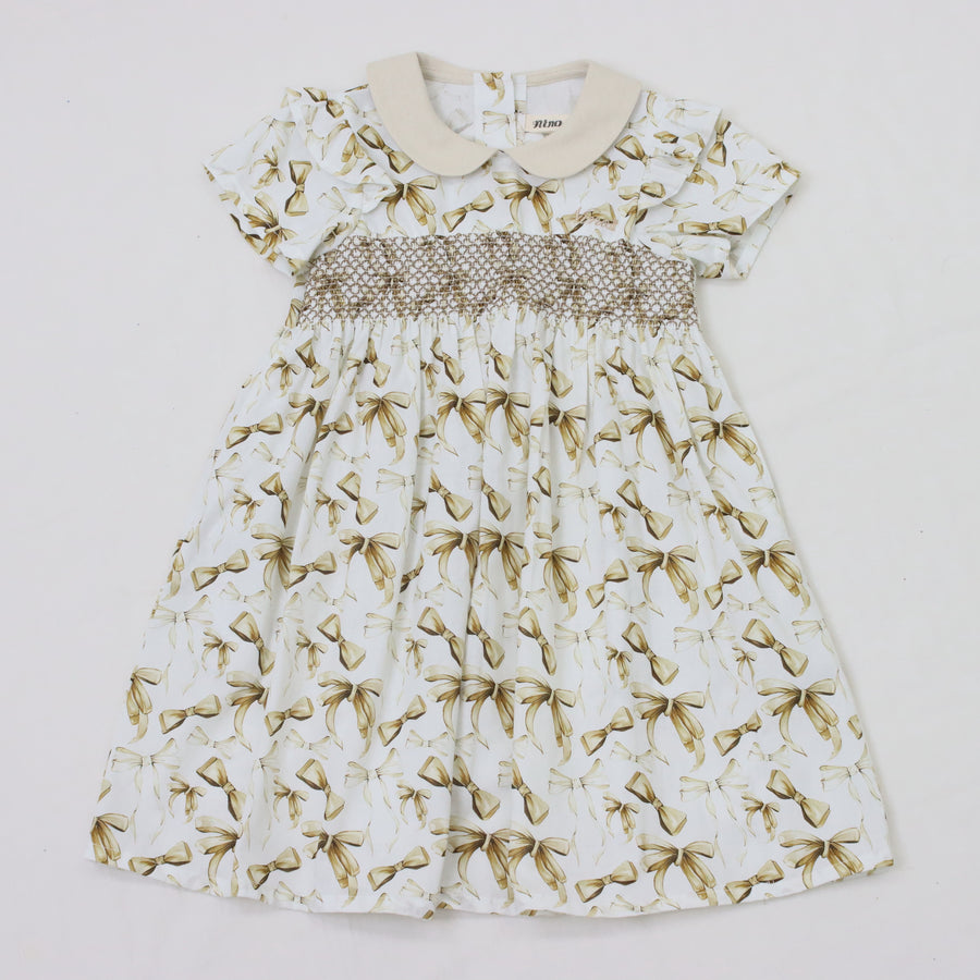 リボンプリントスモッキングワンピース