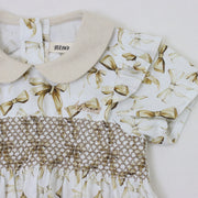 リボンプリントスモッキングワンピース