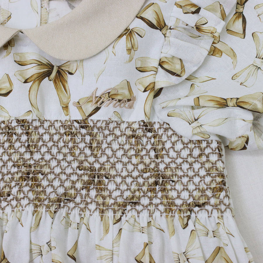 リボンプリントスモッキングワンピース