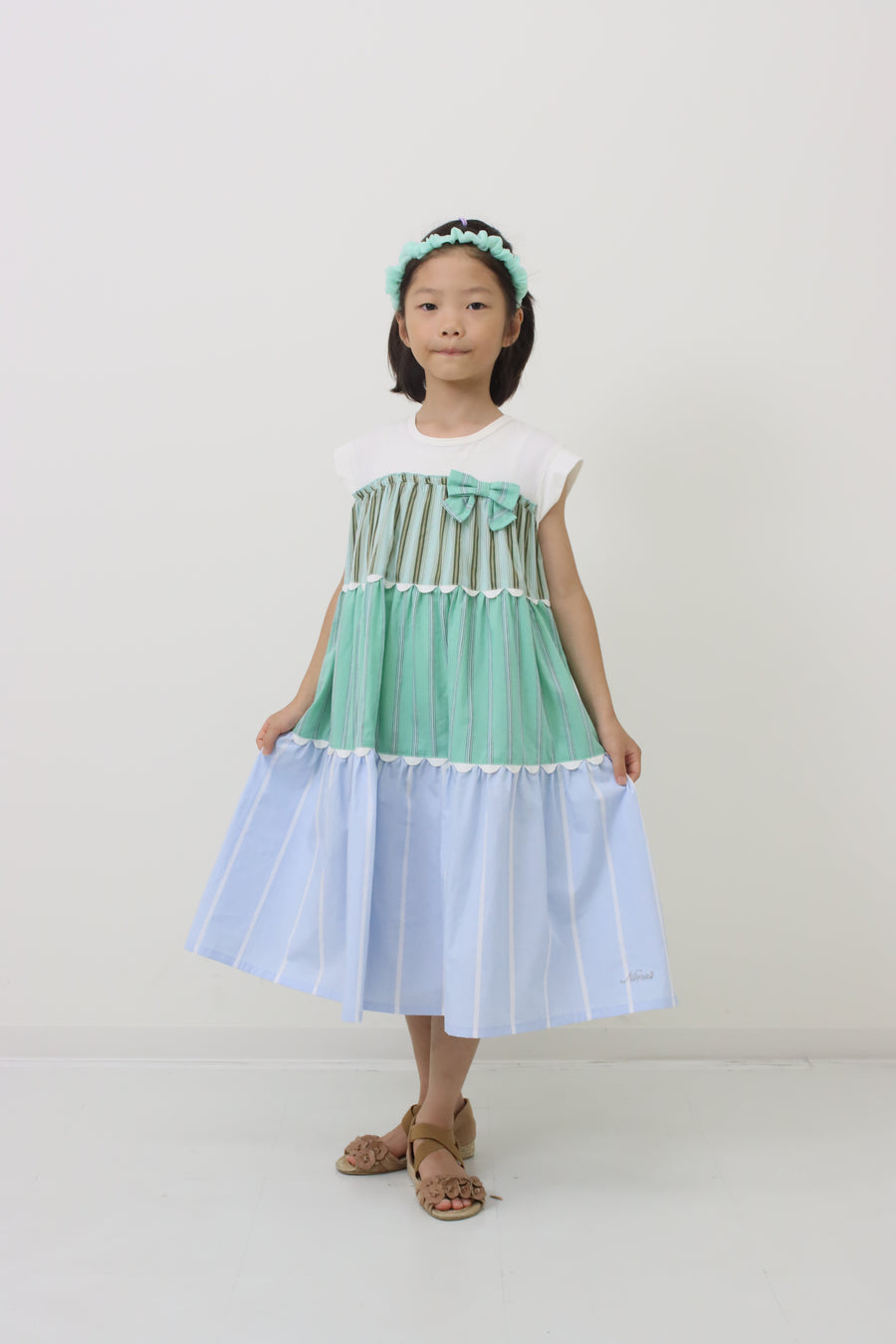 ギンガム×ストライプ　ティアードワンピース