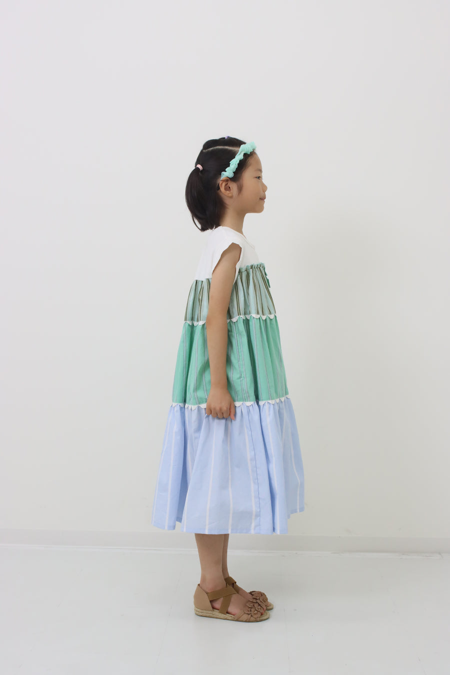 ギンガム×ストライプ　ティアードワンピース